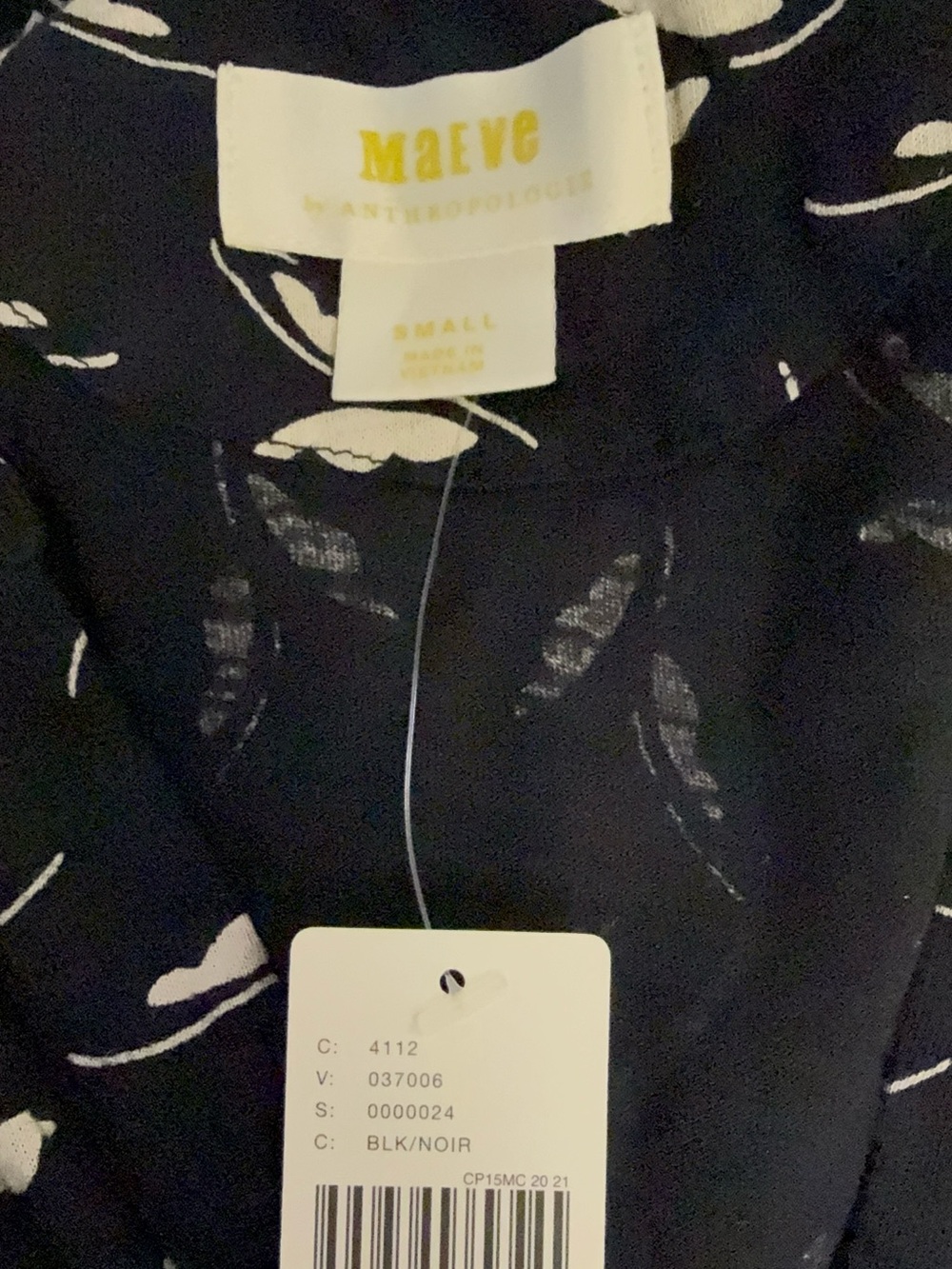 Anthropologie Maeve Winona women size  S Black Printed Peasant Tunic Blouse - Picture 7 of 7